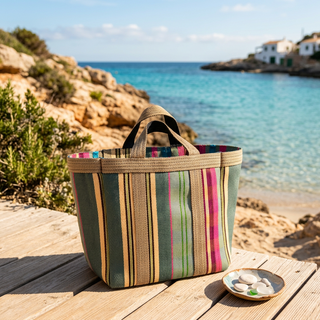 Bolsa Picnic verde y con rayas rosa y beige Babachic
