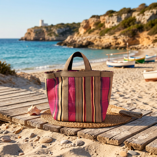 Bolsa Picnic rosa y rayas azules y beige Babachic