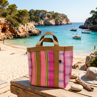 Bolsa Picnic verde rosa y rayas lilas y amarillas Babachic