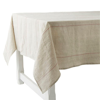 Mantel de lino con pespunte rojo de Charvet Editions